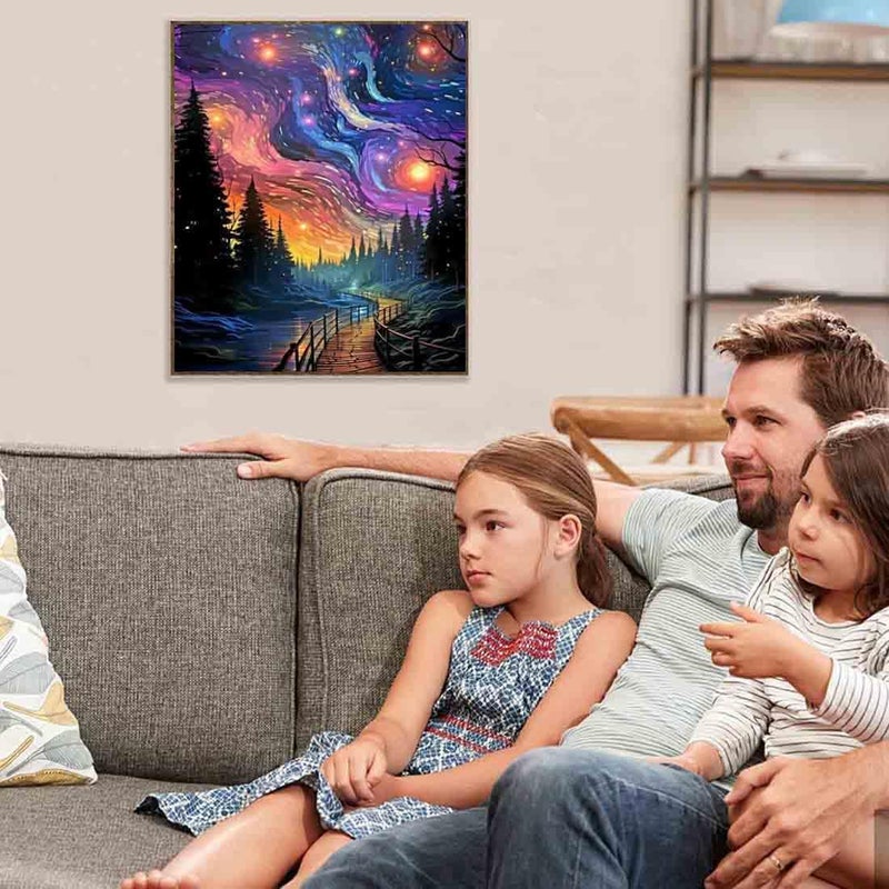 Tiwabb Stamped Cross Stitch Kits for Adults - Starry Night Scene Embroidery Kits for Beginners Adults,11 CT Patterns Dimensions Counted Cross Stitch Kits for Arts Craft Kits 12x16 inch - Image 2